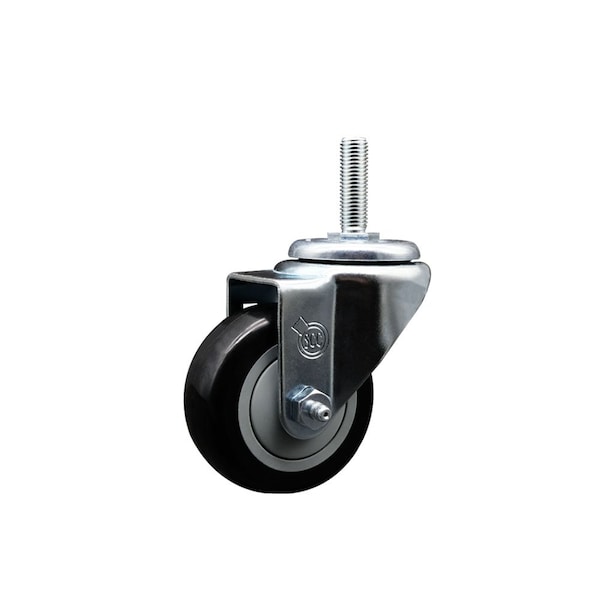 3 Inch Black Polyurethane Wheel Swivel 58 Inch Threaded Stem Caster Service Caster